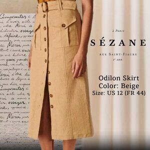 SEZANE - Odilon Skirt in Beige Cotton/Linen- size US 12